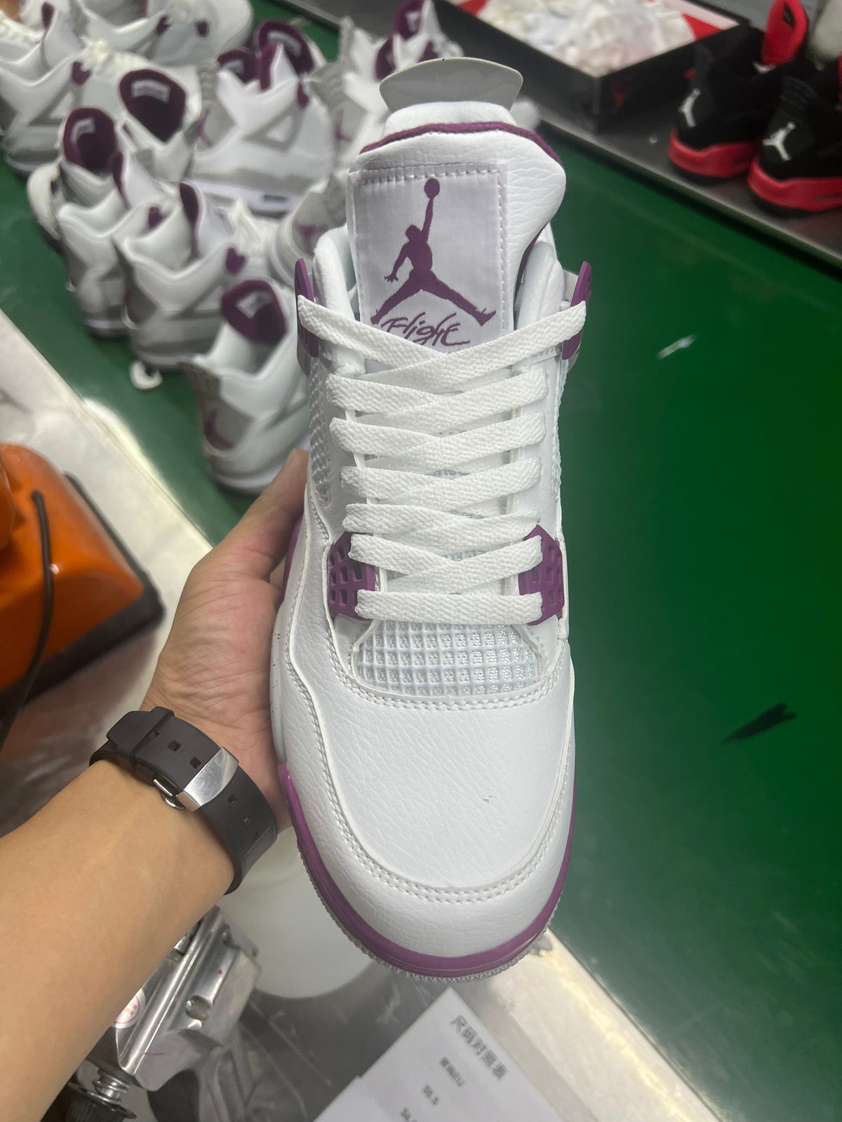 Jordan 4 Retro Sneakers in White, Purple, Brown and Yellow