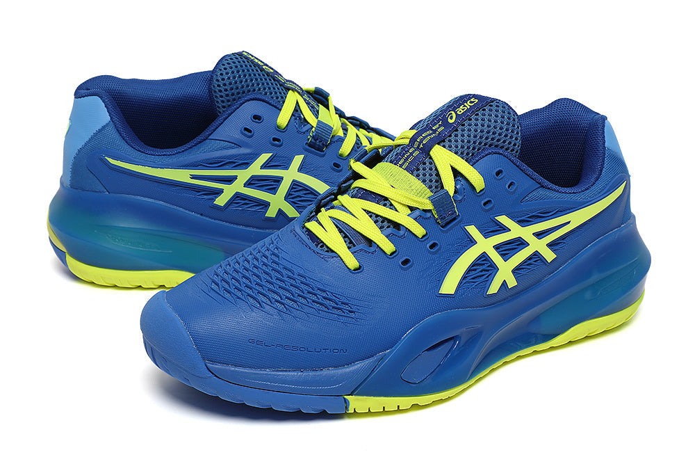 ASICS GEL-RESOLUTION Tennis Shoes in Blue and Lime