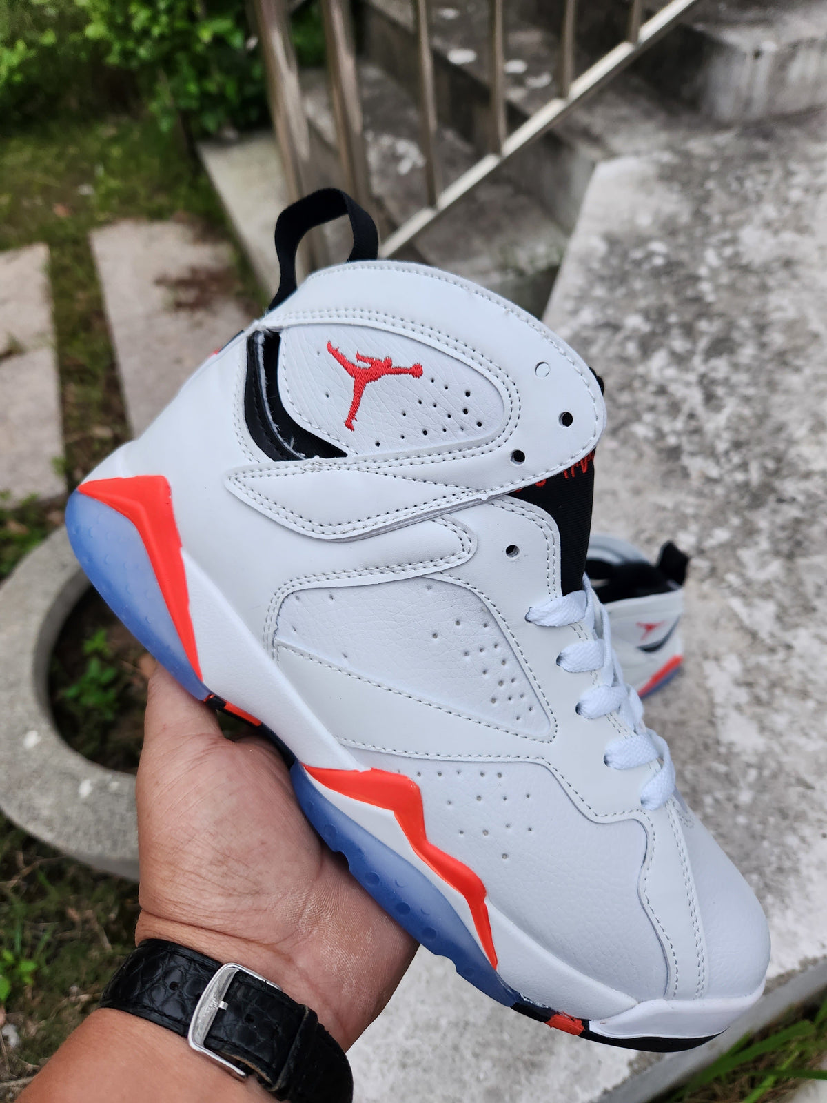 Jordan 7 White and Red High-Top Sneakers
