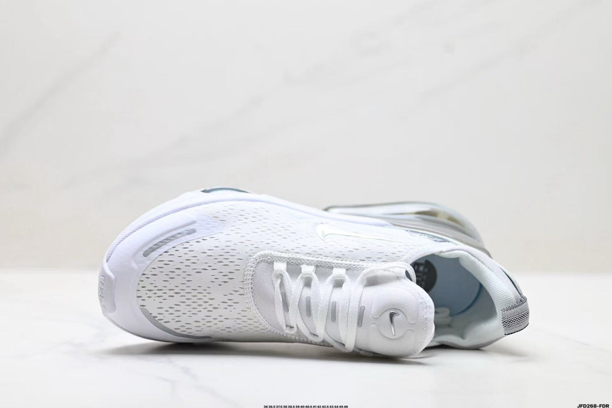 Nike Air Max 270 White and Metallic Silver Sneakers