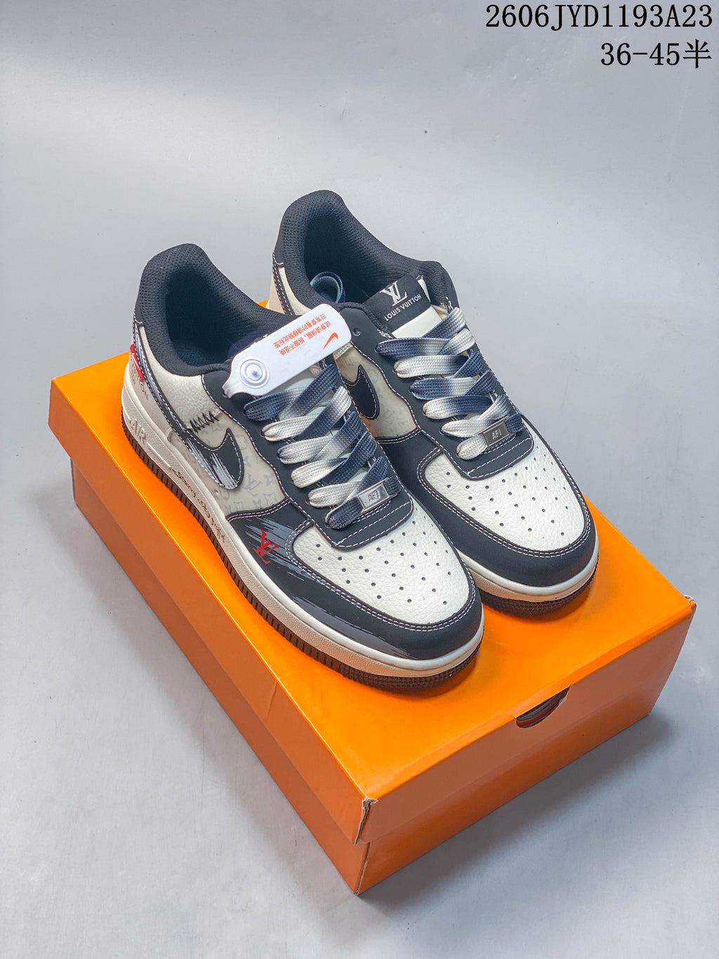 Nike Air Force 1 Low Custom Sneakers, Cream and Charcoal