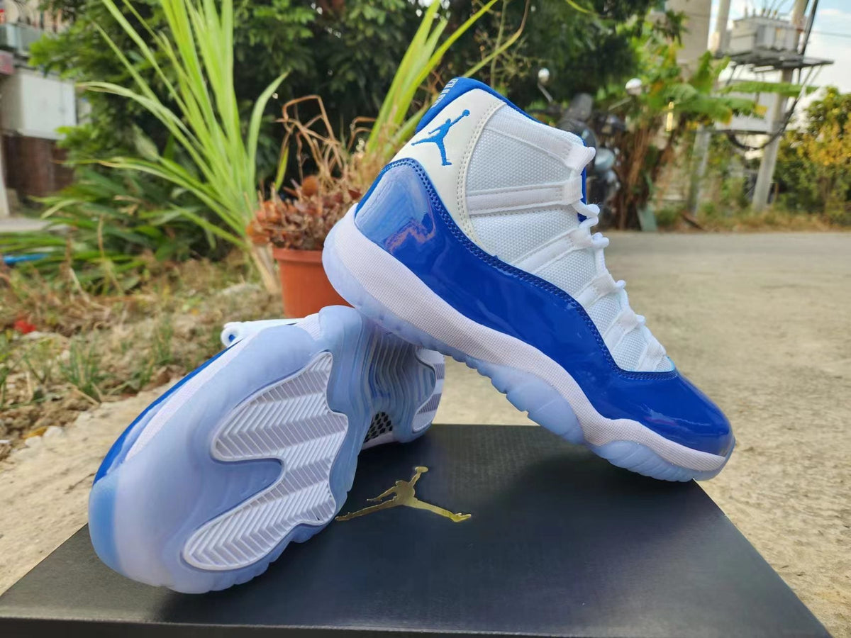 Jordan 11 White and Royal Blue High-Top Sneakers