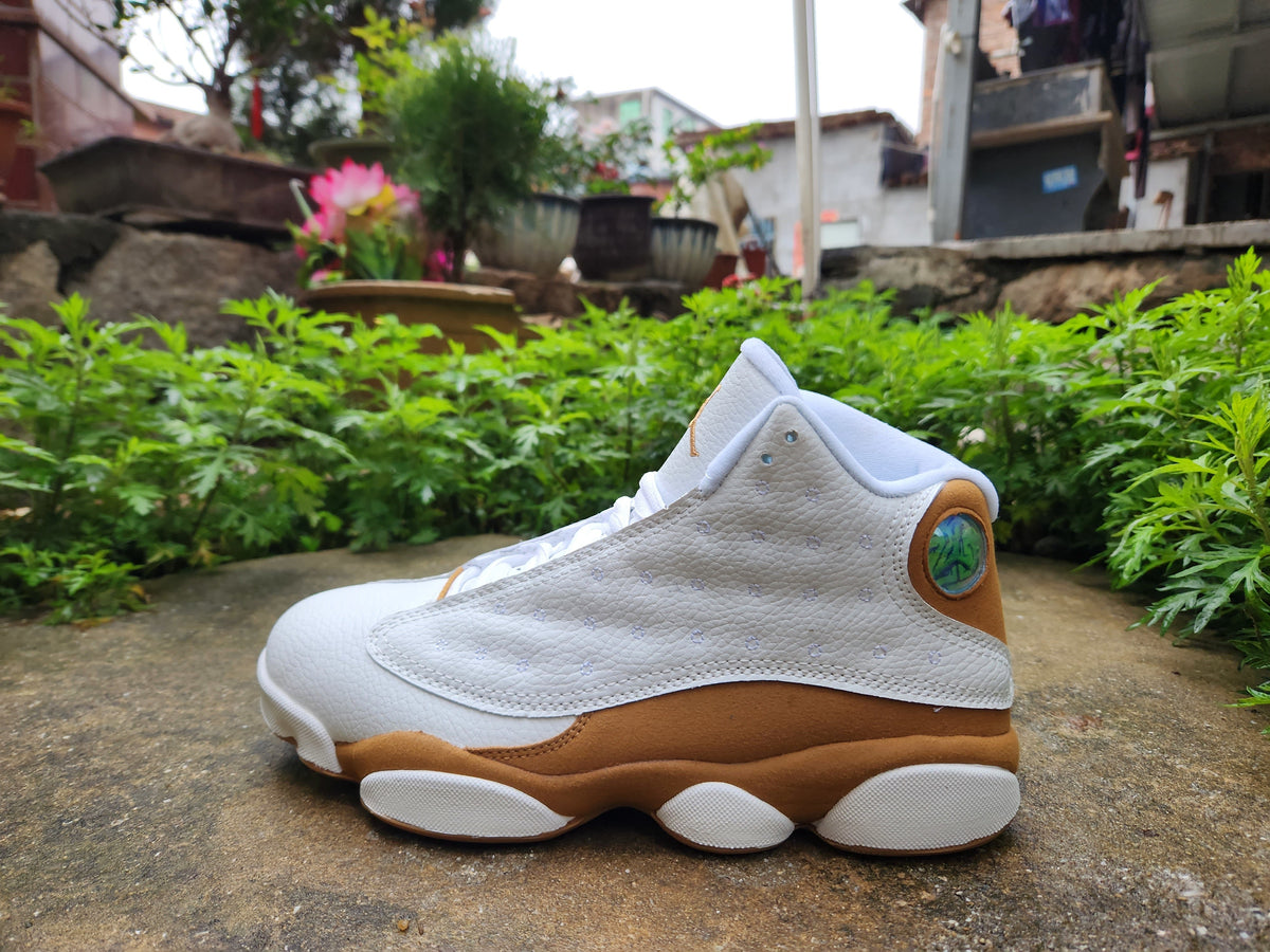 Jordan 13 Retro White and Wheat High-Top Sneakers