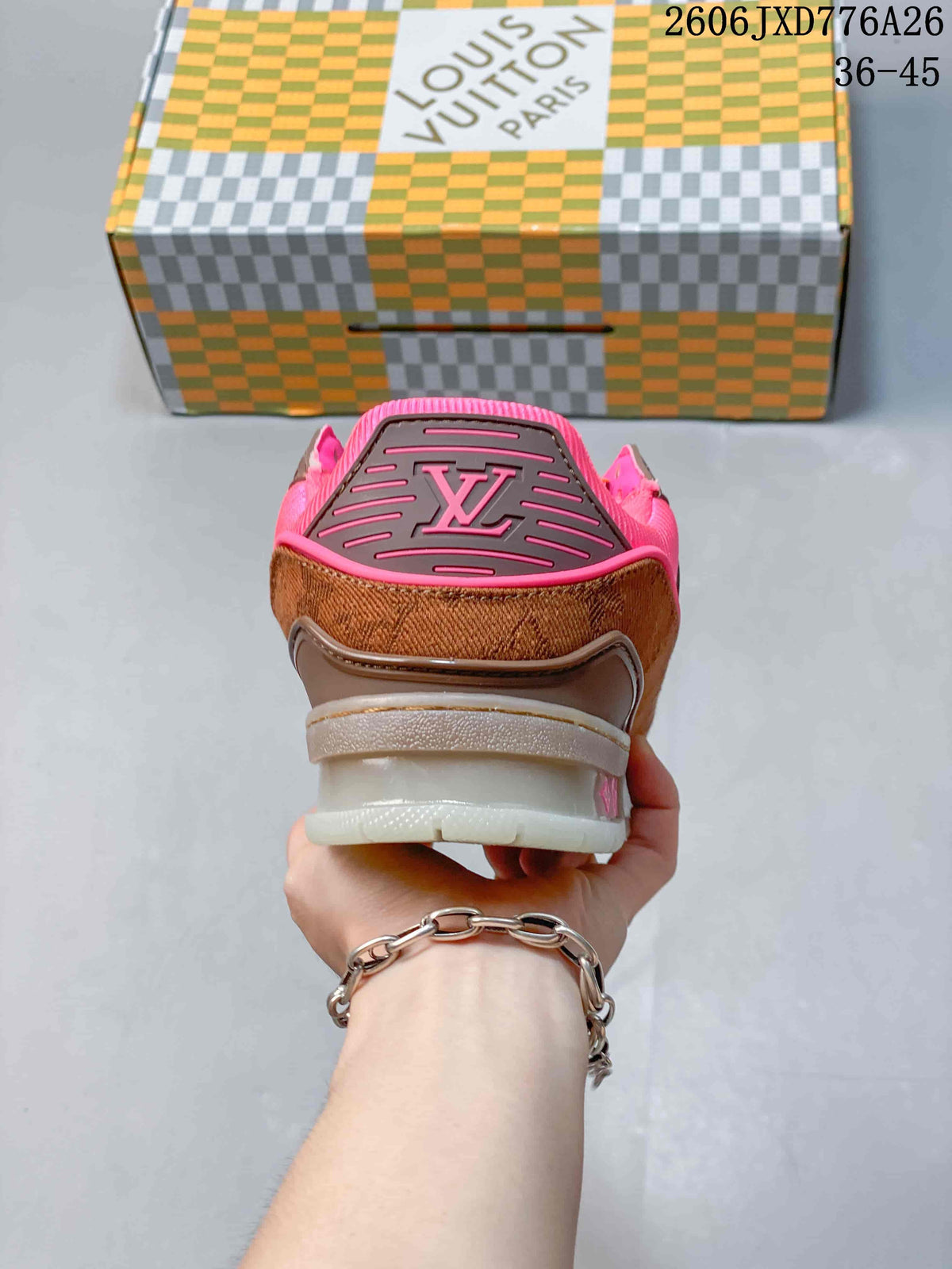 Louis Vuitton Trainer Low-Top Sneakers in Pink and Brown