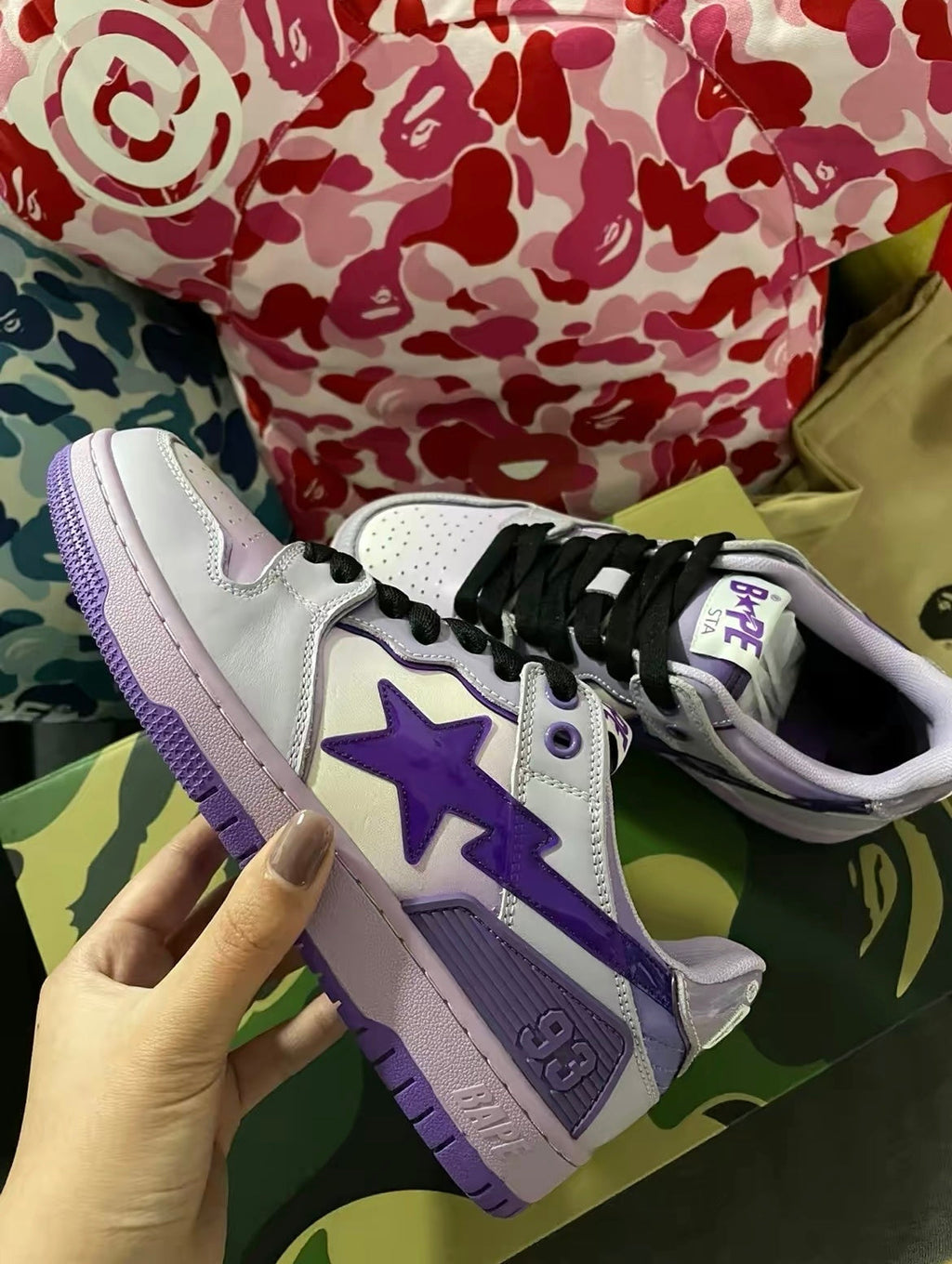 BAPE SK8 Sta Sneakers in White and Purple