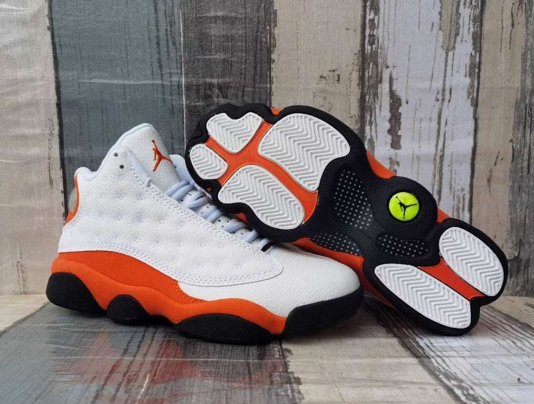 Jordan 13 White and Orange Men's High-Top Sneakers