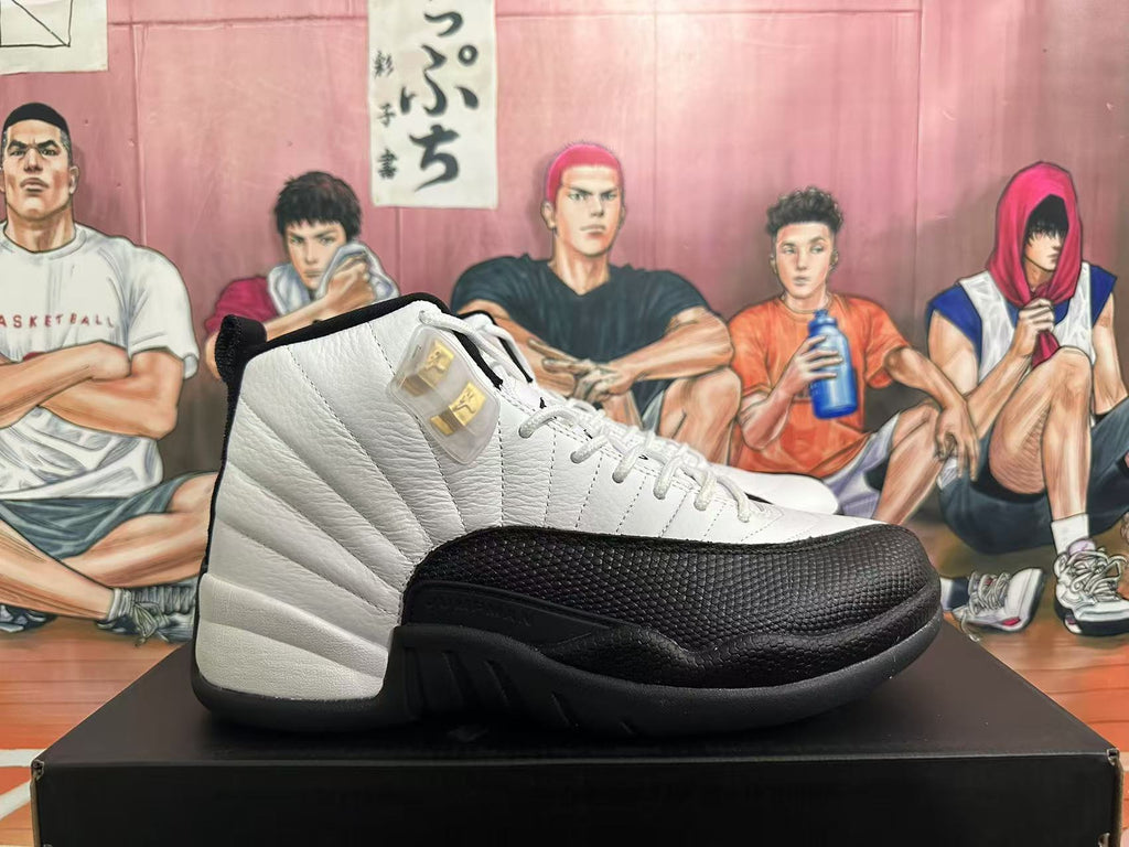 Jordan 12 Taxi White and Black Sneakers