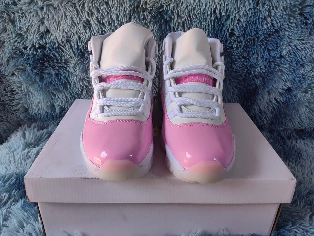 Jordan 11 Retro Pink and White High-Top Sneakers