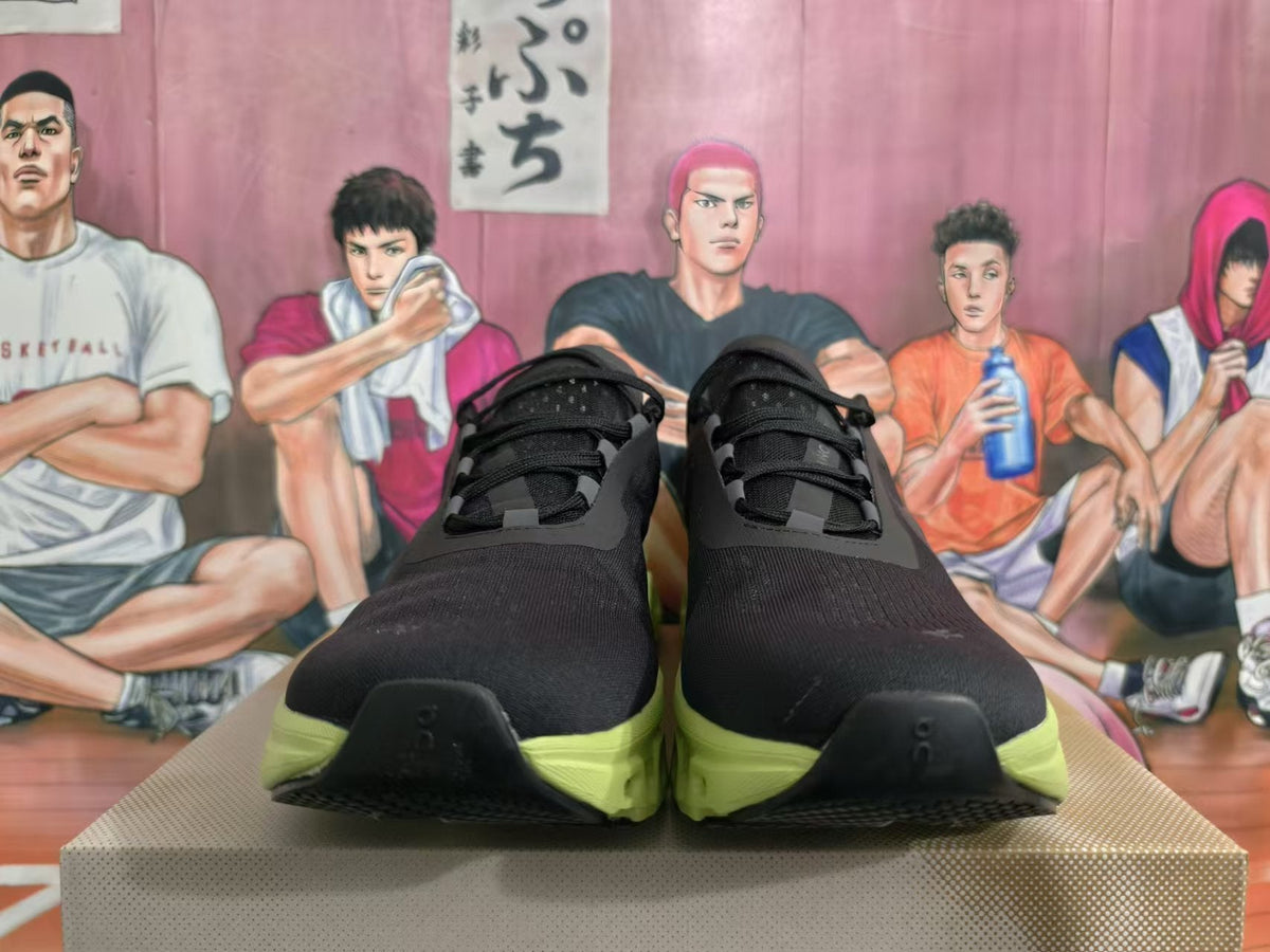 On Running Cloudmonster Sneakers Black and Lime Green
