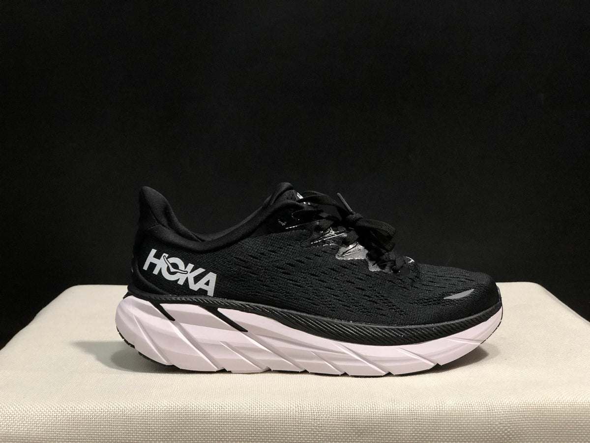 HOKA Clifton 8 Running Shoes, Black and White