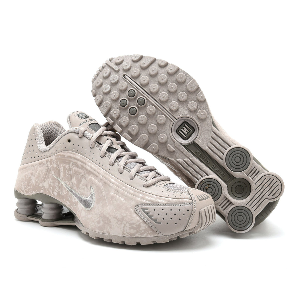 Nike Shox R4 Sneakers in Light Grey Embossed Style