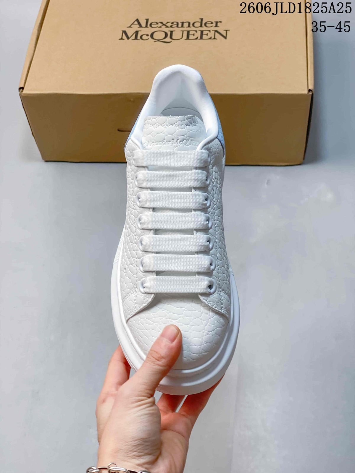 Alexander McQueen White Platform Sneakers with Blue Heel Tab