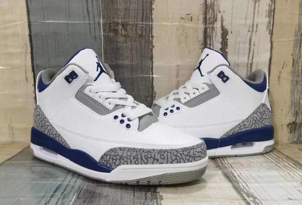 Jordan 3 White and Deep Blue Men's Sneakers