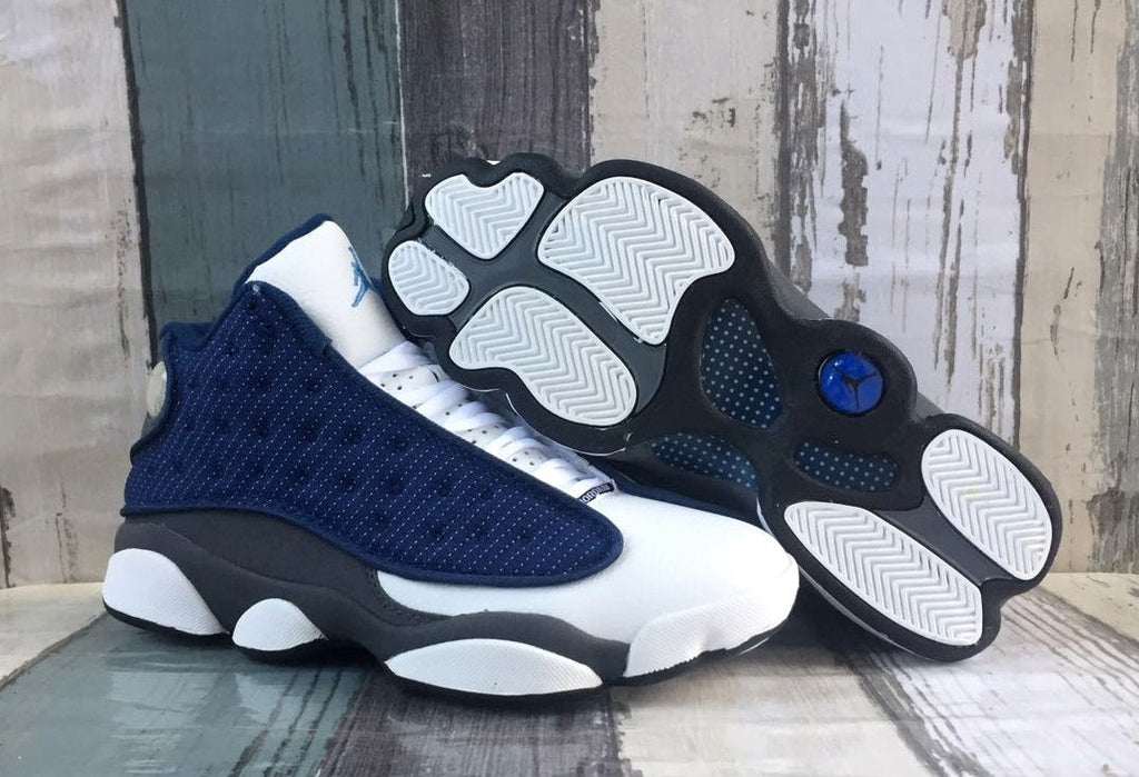 Jordan 13 White, Navy and Gray 3M Sneakers
