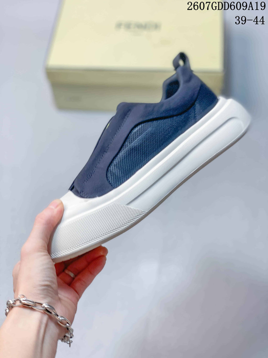 Fendi Navy and White Slip-On Sneakers