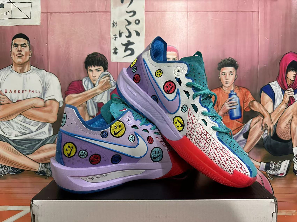 Nike Crooked-Smile Face Basketball Sneakers Purple and Teal