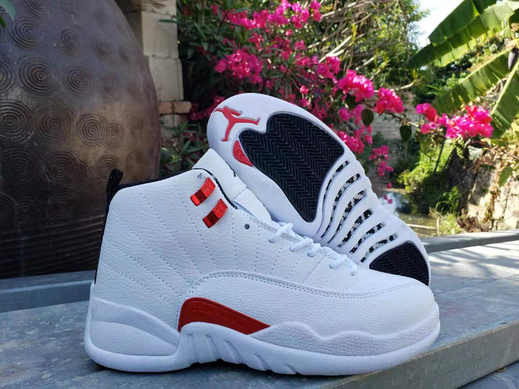 Air Jordan 12 White and Red High-Top Sneakers