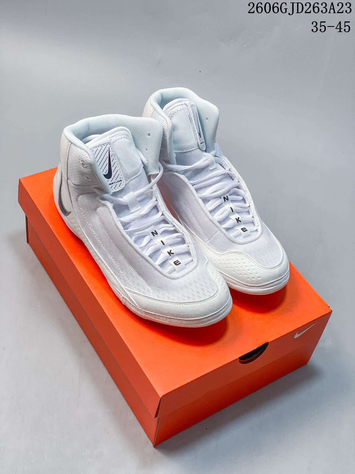 Nike Inflict 4 Wrestling Shoes, White and Dark Navy
