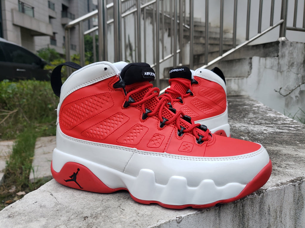Jordan 9 High-Top Sneakers in Blue, White and Red