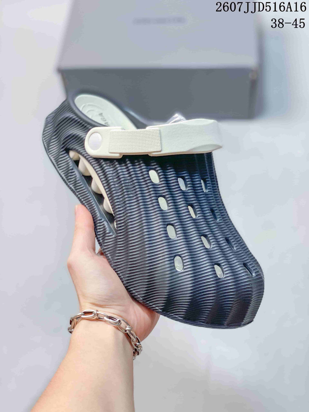 Balenciaga Logo Slide Sandals in Navy and White 2607JJD516A16