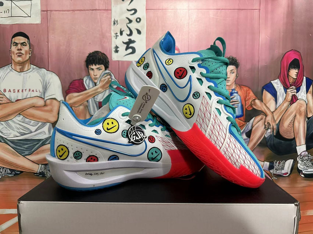 Nike Smiley Basketball Shoes in White, Teal, Blue and Red