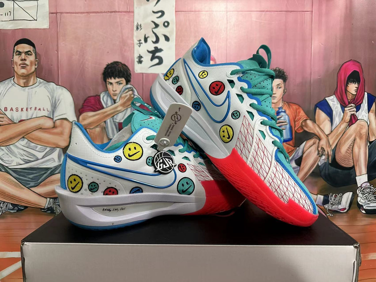 Nike Smiley Basketball Shoes in White, Teal, Blue and Red