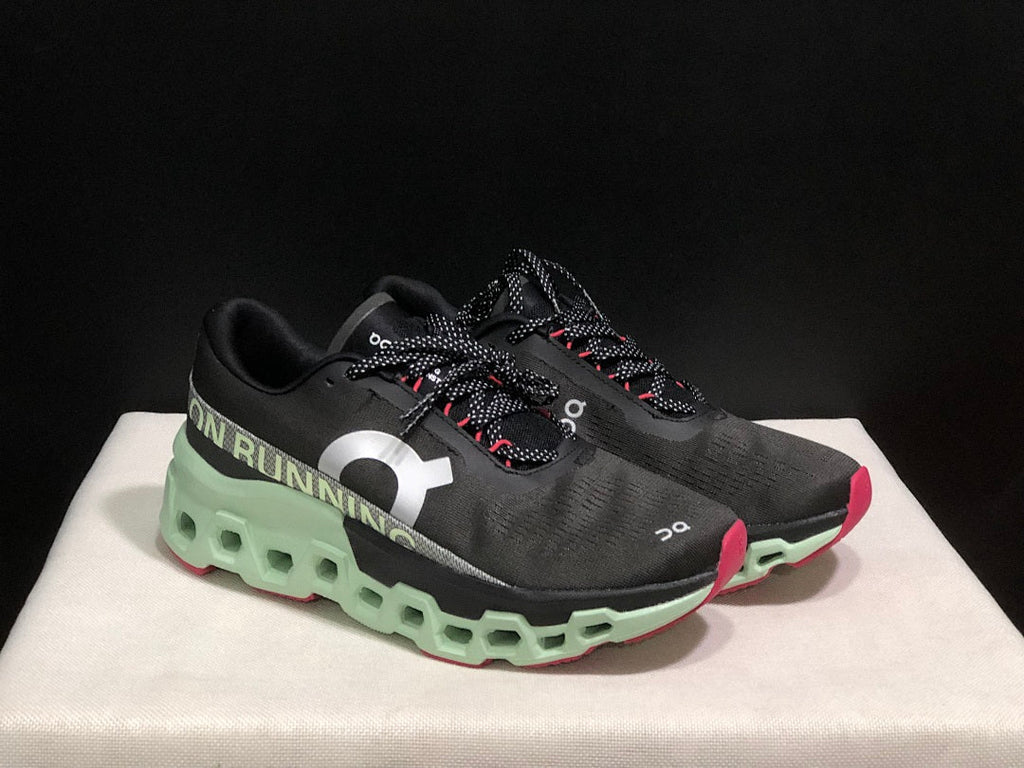 On Cloudmonster 2 Running Shoes, Black and Mint Green