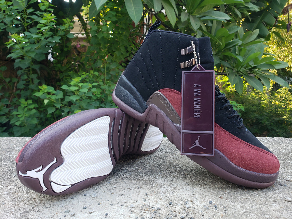 Air Jordan 12 High-Top Sneakers in Black and Burgundy