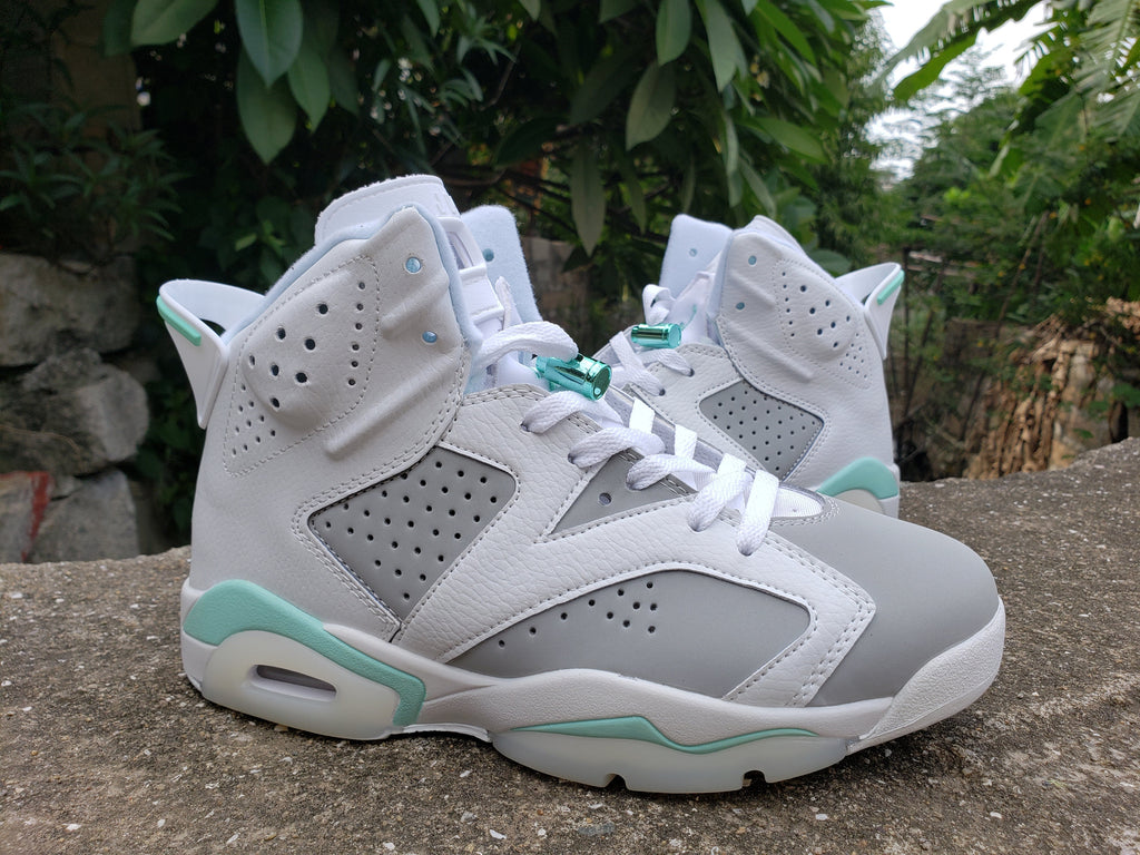 Jordan 6 High-Top Sneakers in White, Grey and Mint