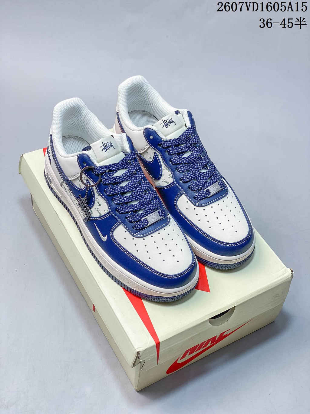 Nike Air Force 1 White Blue Custom Sneakers Style 2607VD1605A15