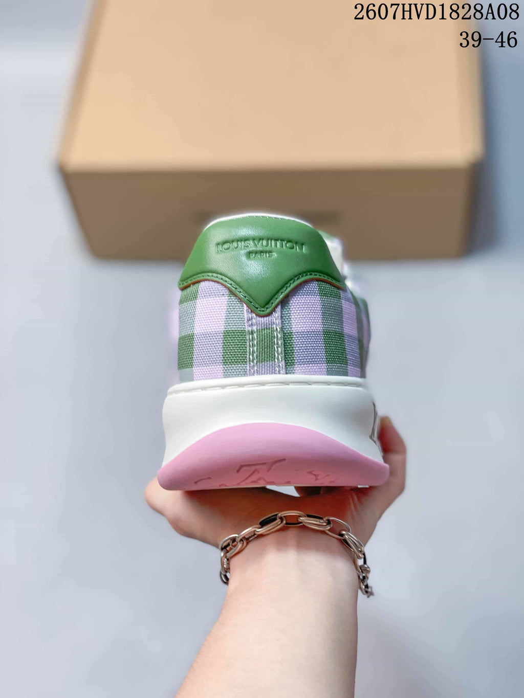 Louis Vuitton Tilted Checkerboard Sneakers Green Pink