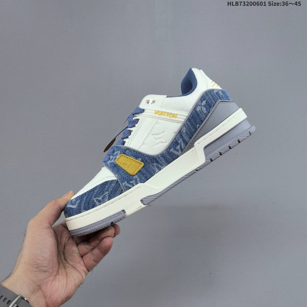 Louis Vuitton Blue Denim-Pattern Low-Top Sneakers