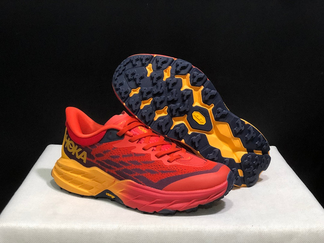 HOKA Speedgoat 5 Trail Running Shoes – Red and Yellow