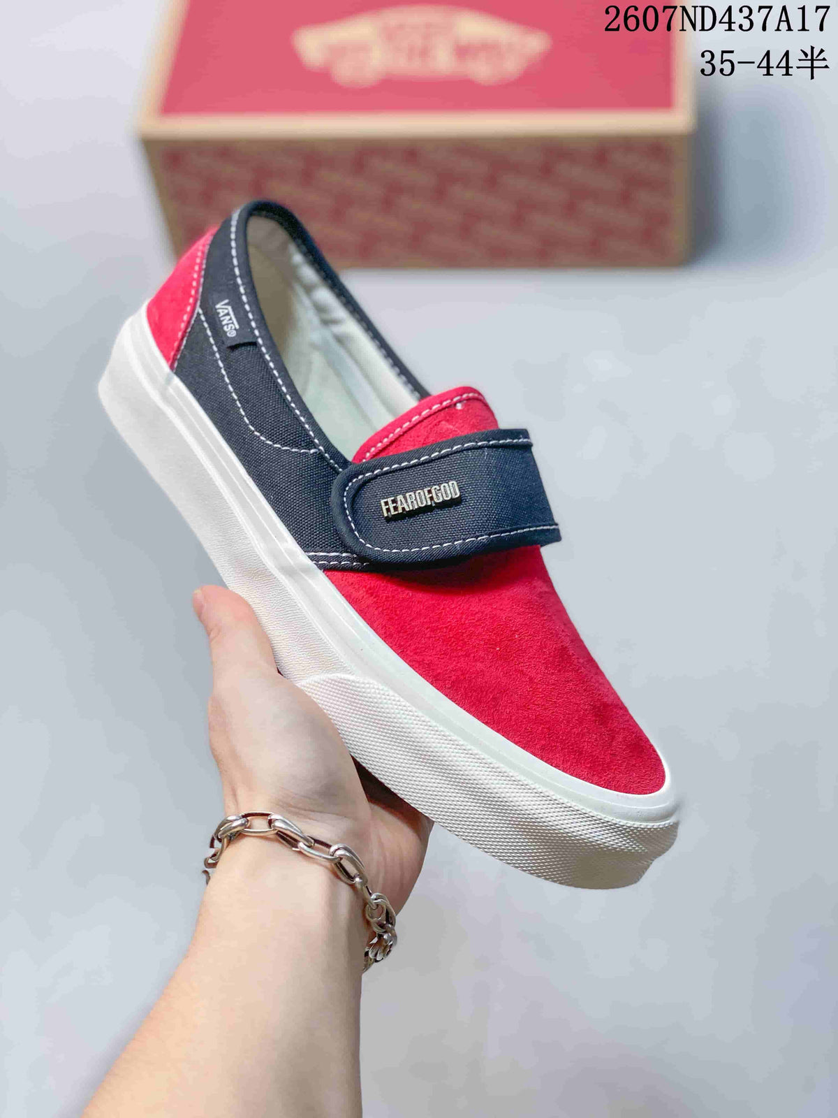 Vans Slip-On Sneakers in Red/Navy and Checkerboard