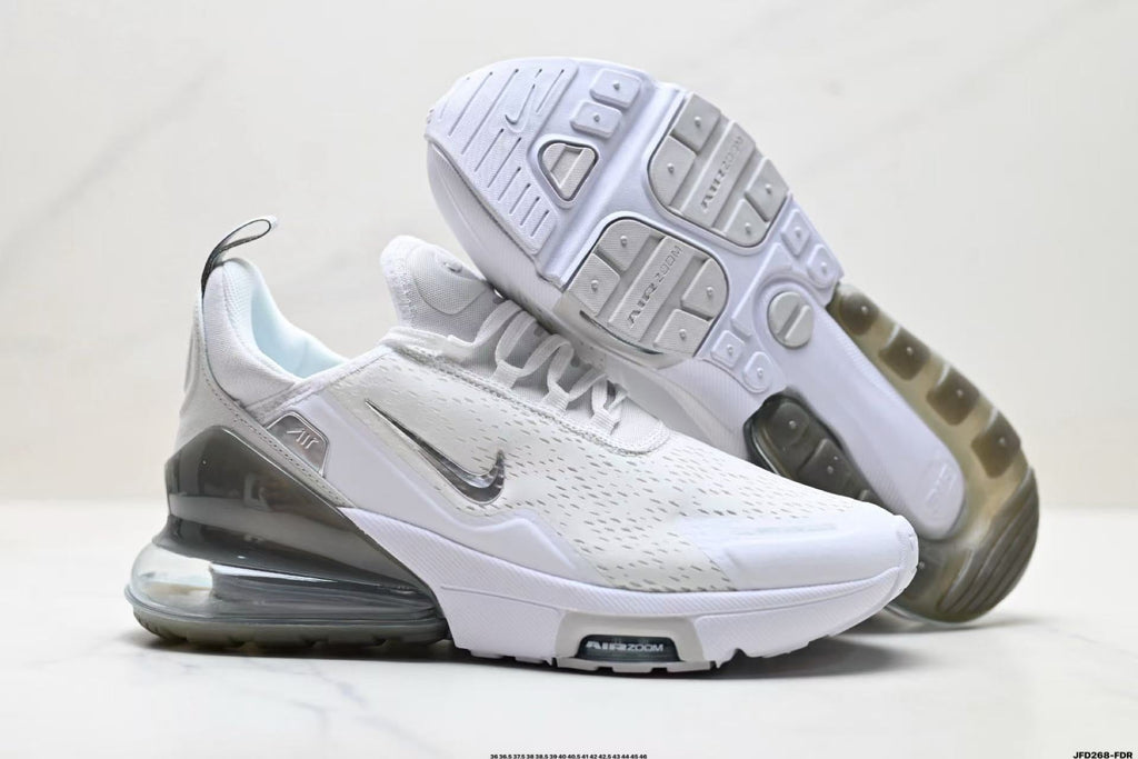 Nike Air Max 270 White and Metallic Silver Sneakers