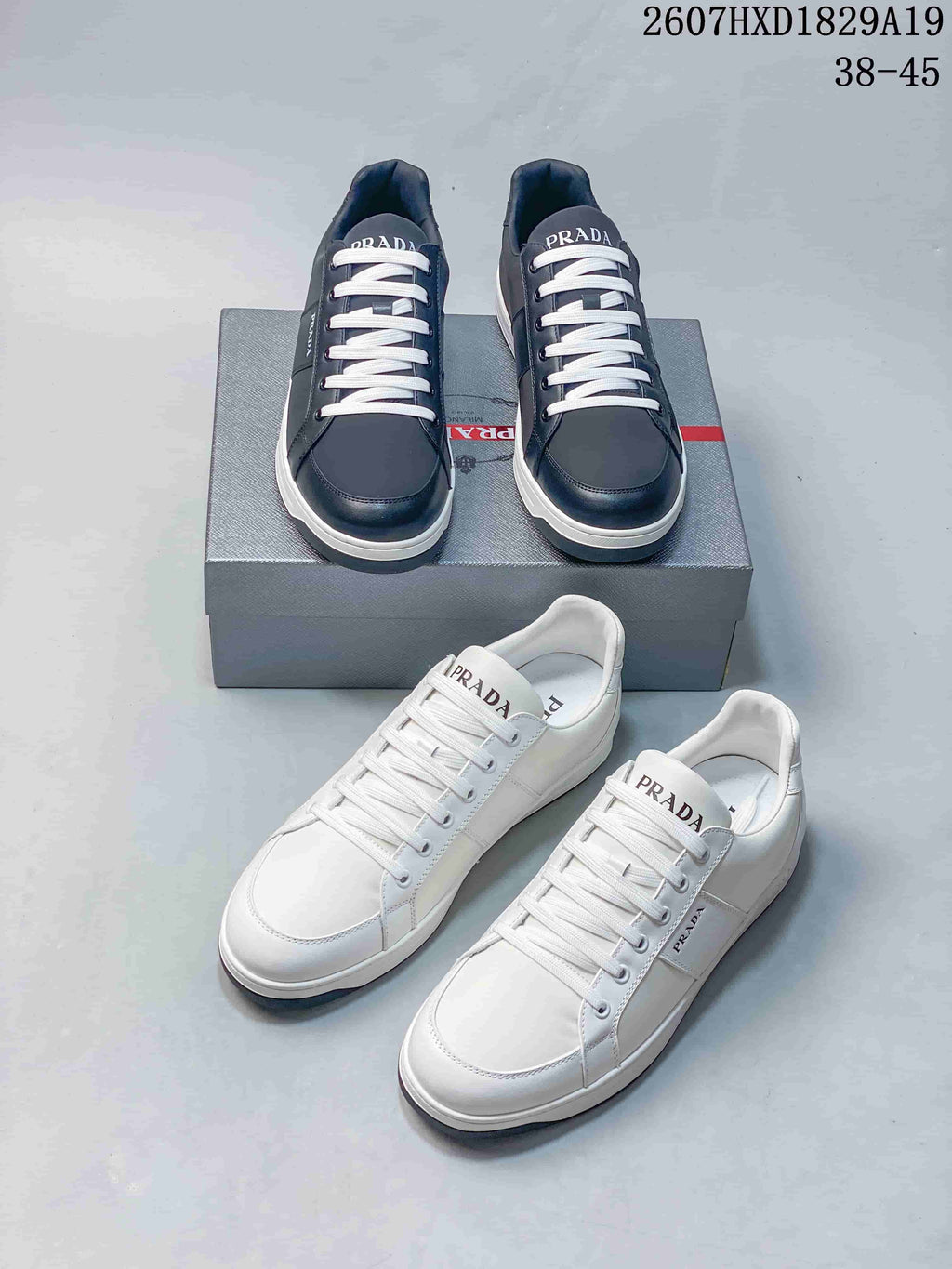 Prada Downtown Low-Top Sneakers Navy and White 2607HXD1829A19