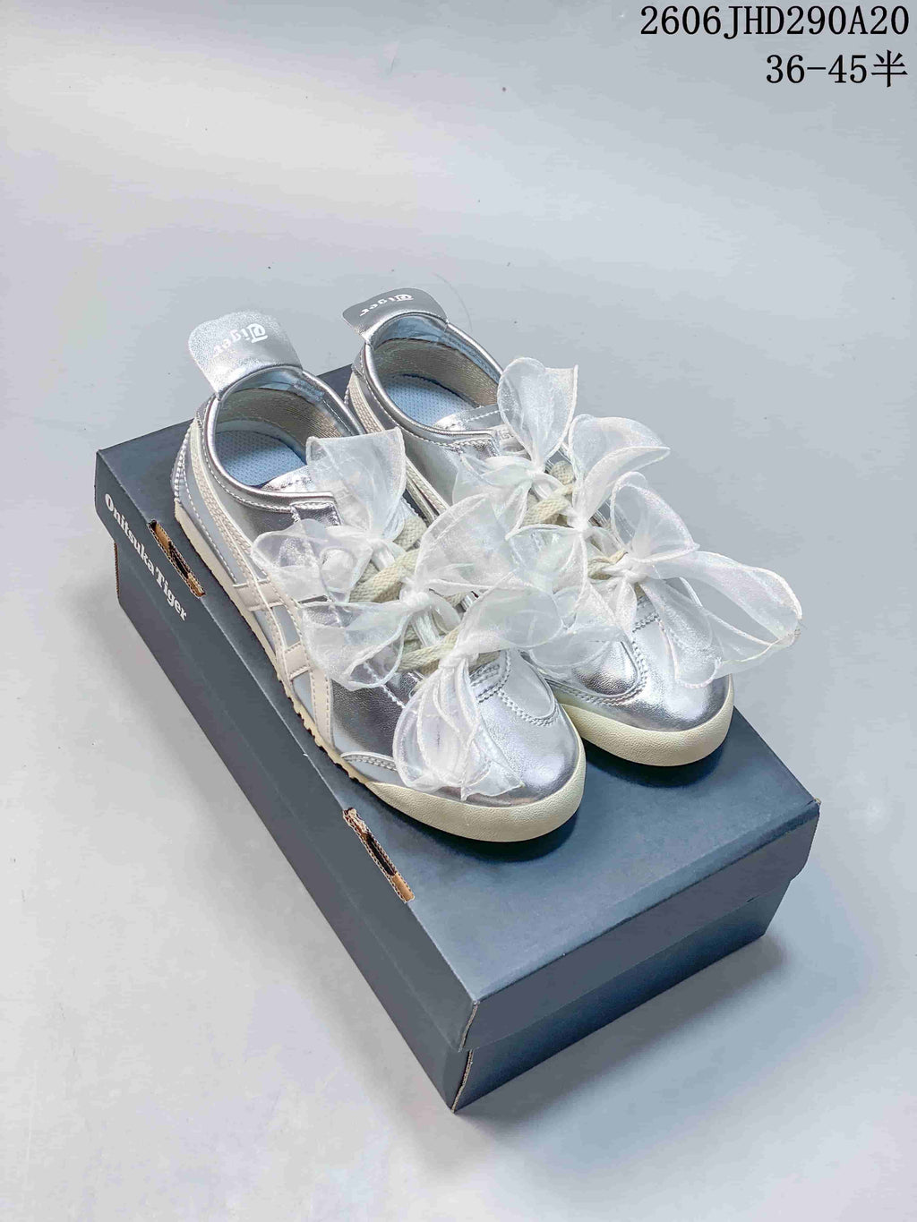 Onitsuka Tiger Silver Sneakers with Sheer Bow Laces