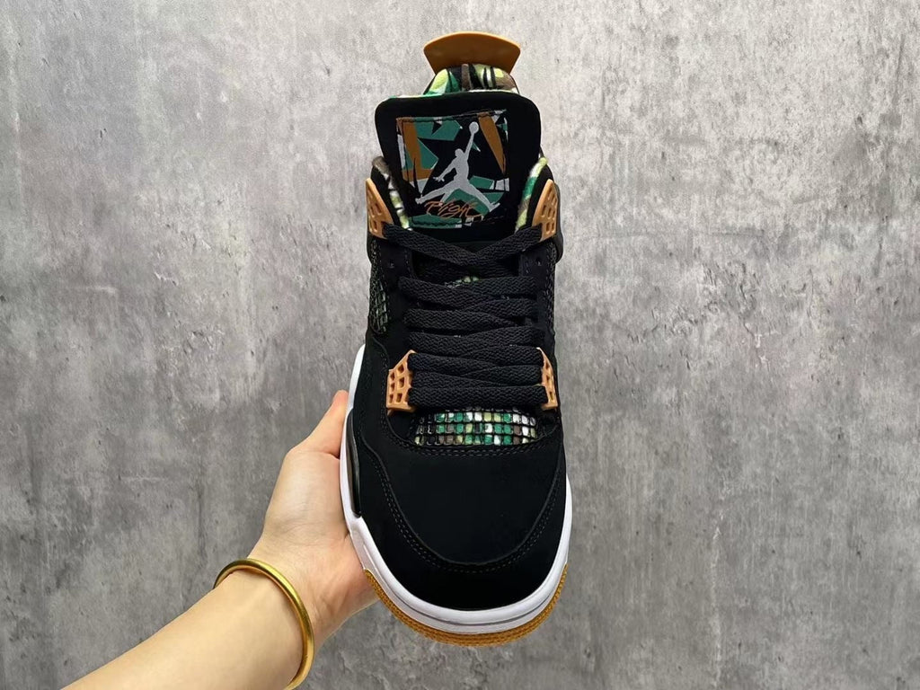 Jordan 4 Retro Sneakers in Black, Green and Tan