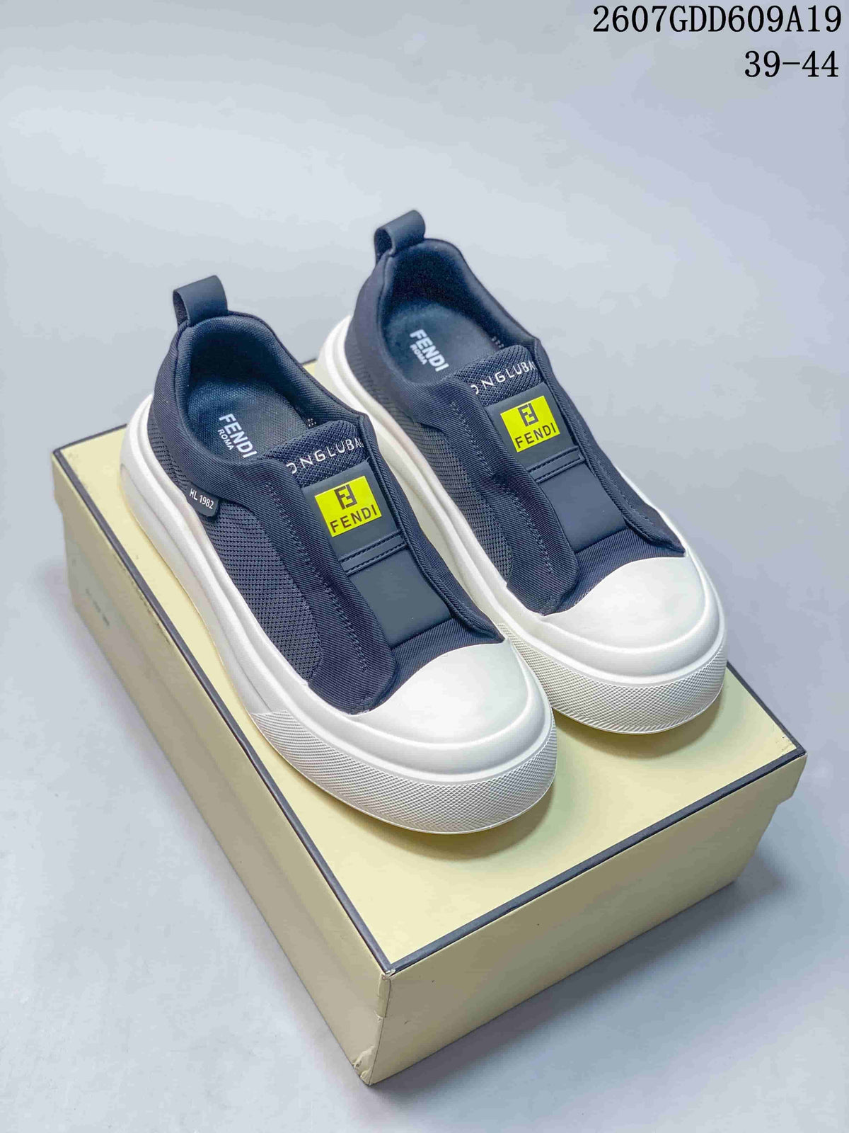 Fendi Navy and White Slip-On Sneakers