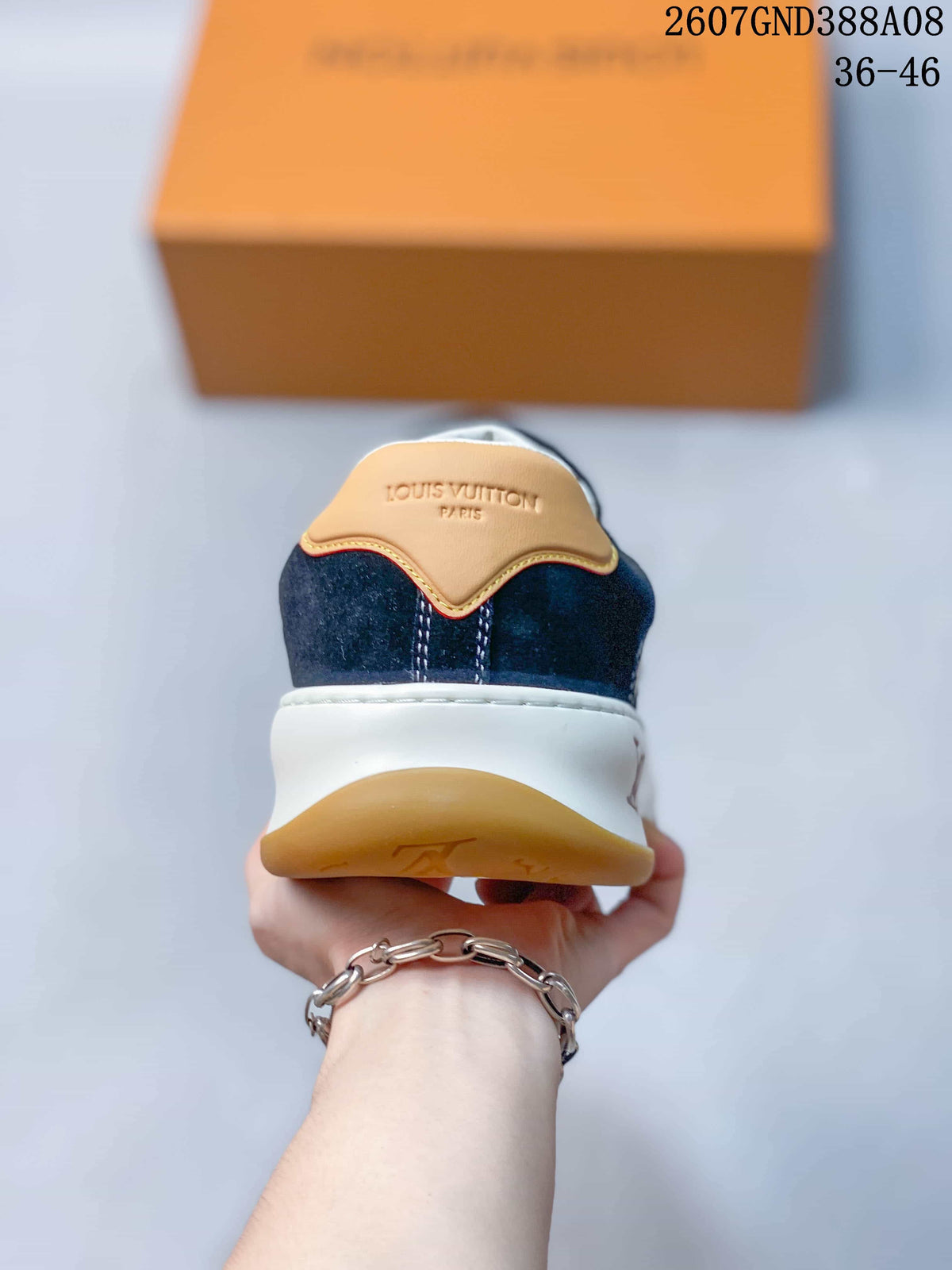 Louis Vuitton Tilted Low-Top Sneakers Navy White Tan