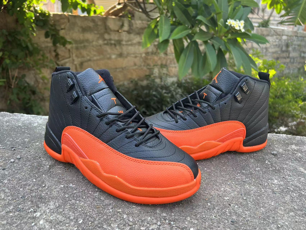Jordan 12 Black and Orange High-Top Sneakers