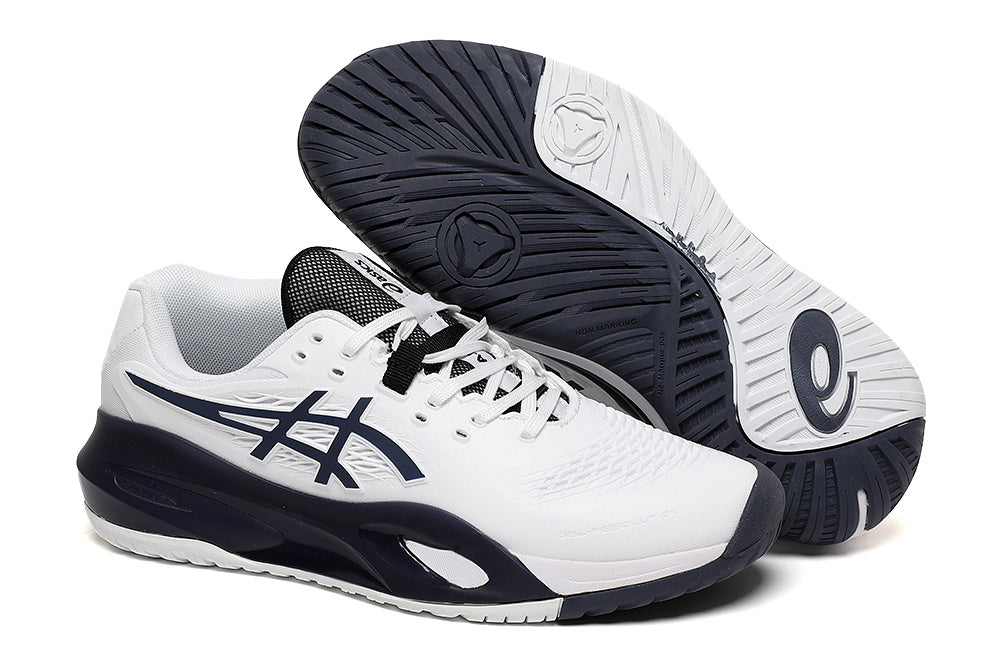 ASICS Gel-Resolution White and Navy Tennis Shoes