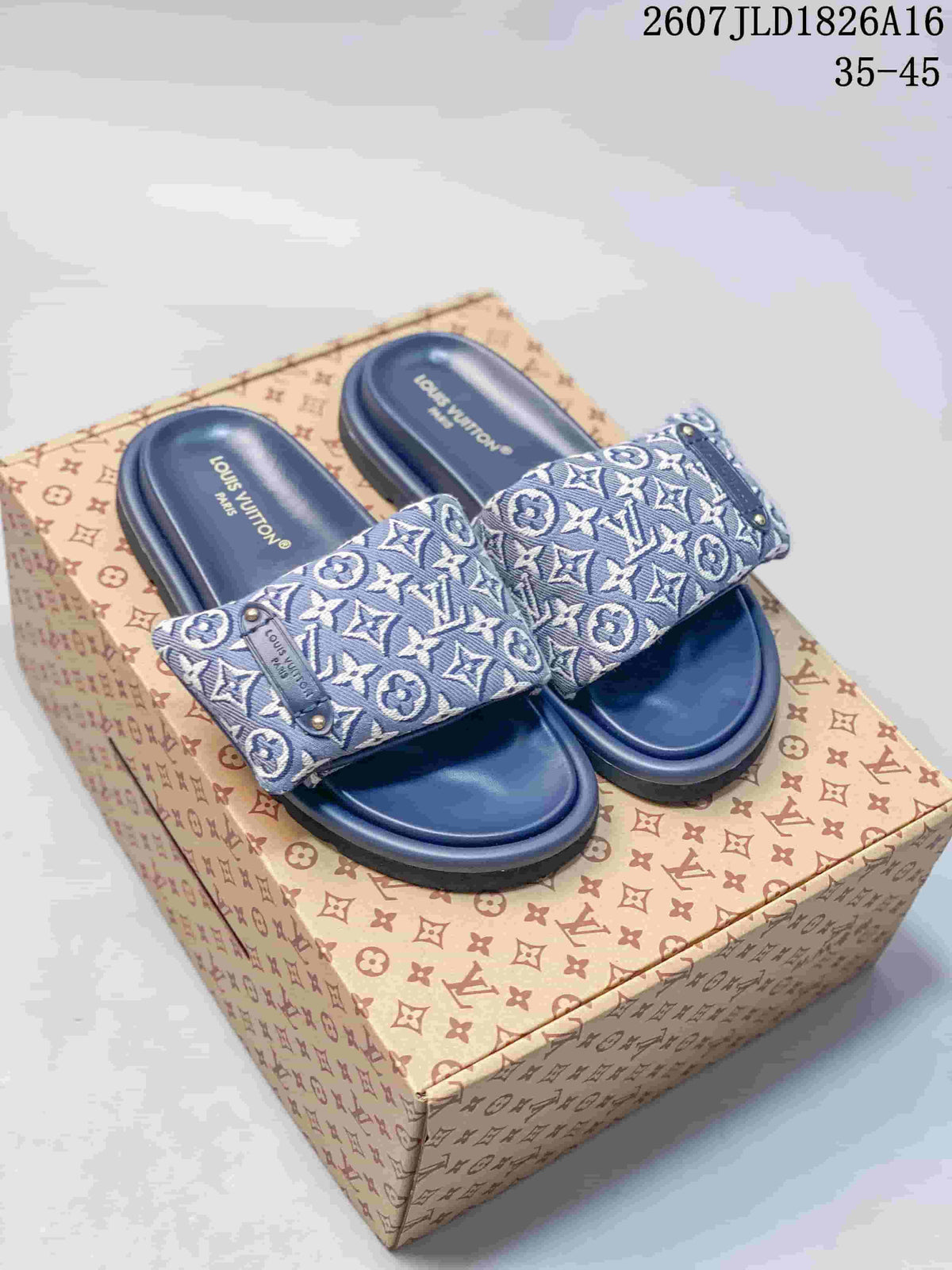 Louis Vuitton Pool Pillow Monogram Slides Blue Beige JLD1826A16