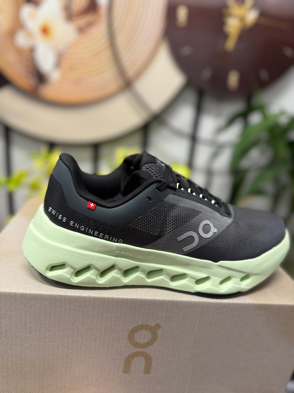 On Cloudsurfer Running Shoes, Black and Pale Green