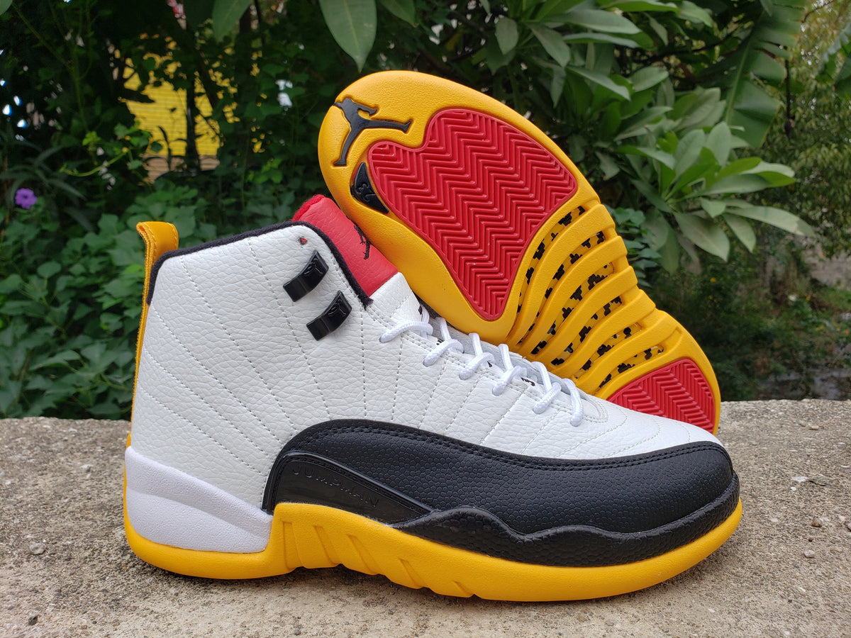 Air Jordan 12 White Black Yellow High-Top Sneakers