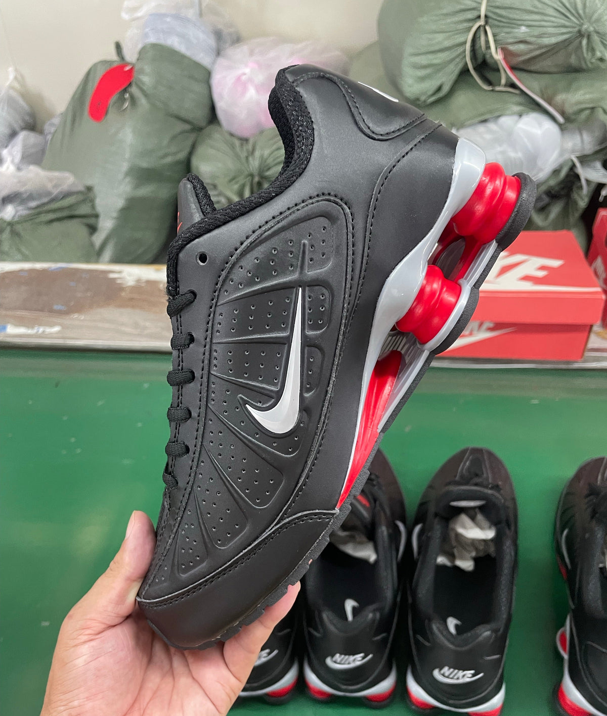 Nike Black and Red Shox Low-Top Sneakers
