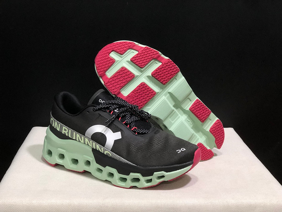 On Cloudmonster 2 Running Shoes, Black and Mint Green