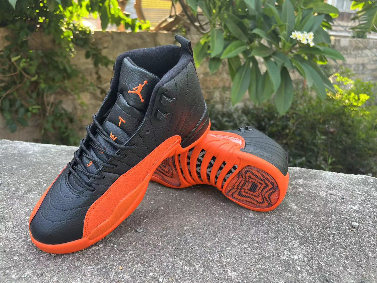 Jordan 12 Black and Orange High-Top Sneakers