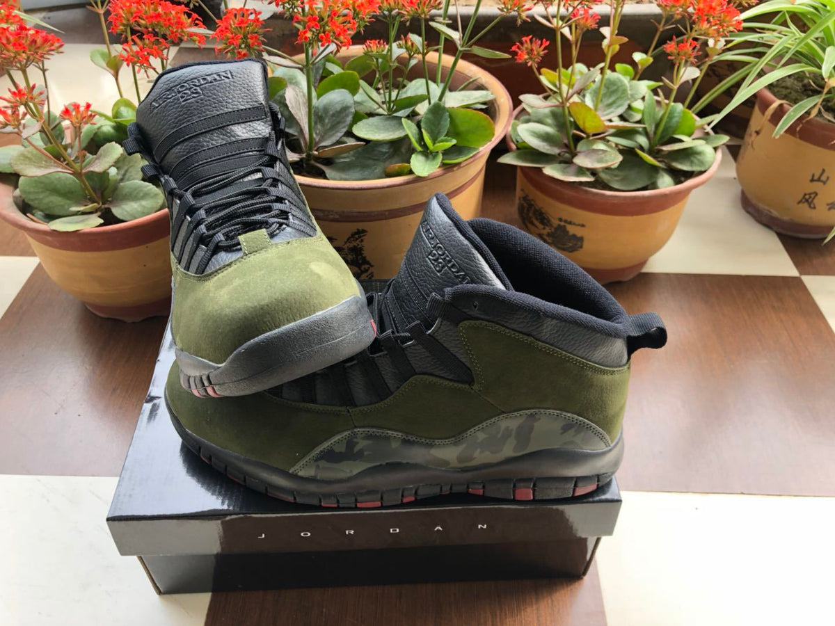 Air Jordan 10 High-Top Sneakers in Olive Camo