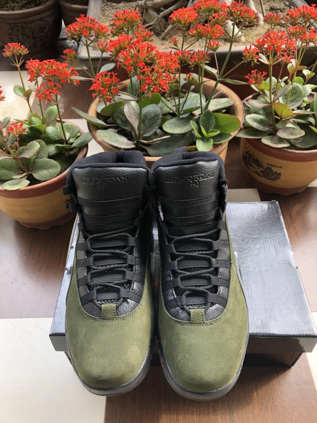 Air Jordan 10 High-Top Sneakers in Olive Camo